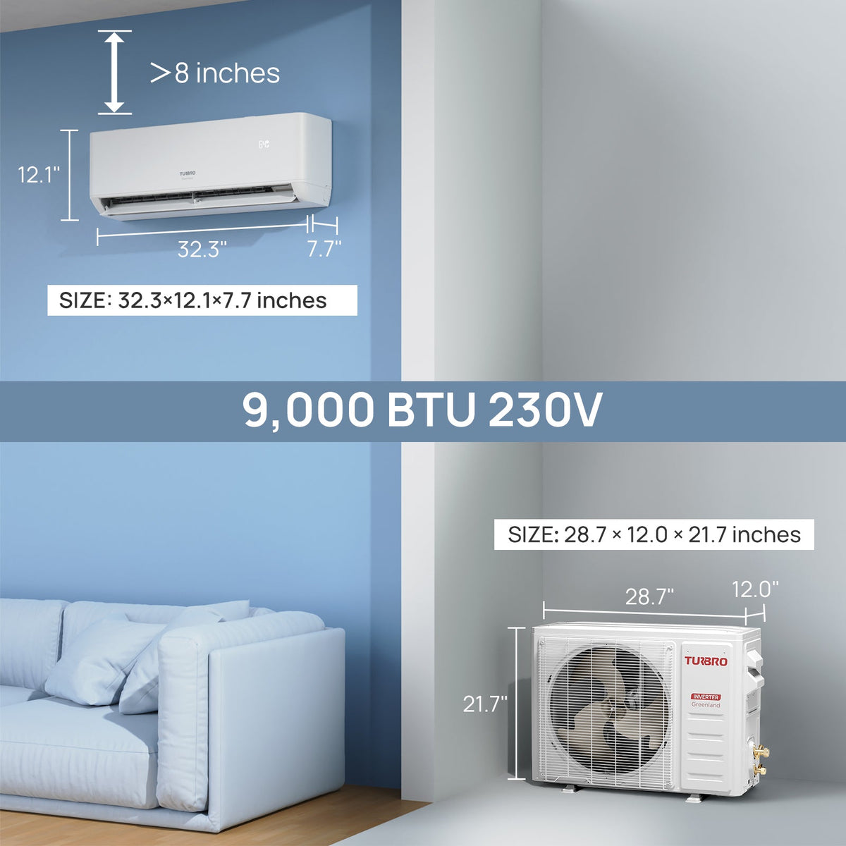 TURBRO Greenland 9,000 BTU 230V mini split specifications