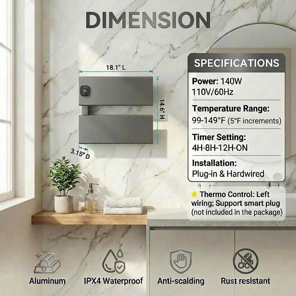 Electric Towel Warmer, Wall Mounted Heated Towel Rack for Bathroom