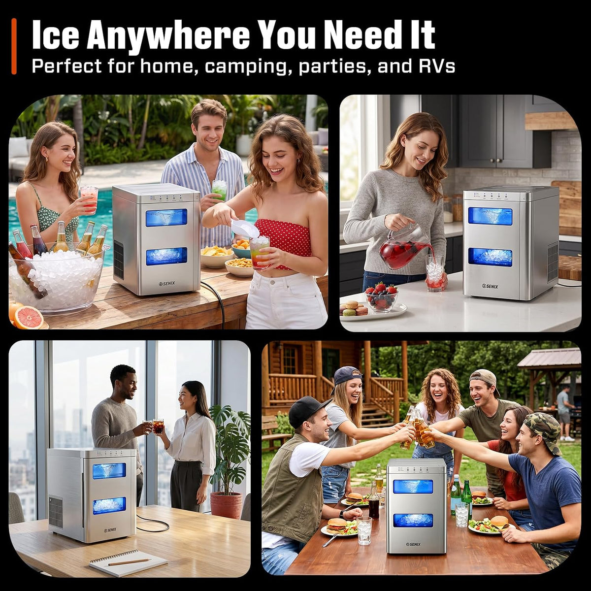 Nugget Ice Maker Countertop, 2 in 1 Portable Soft Pellet Ice Machine