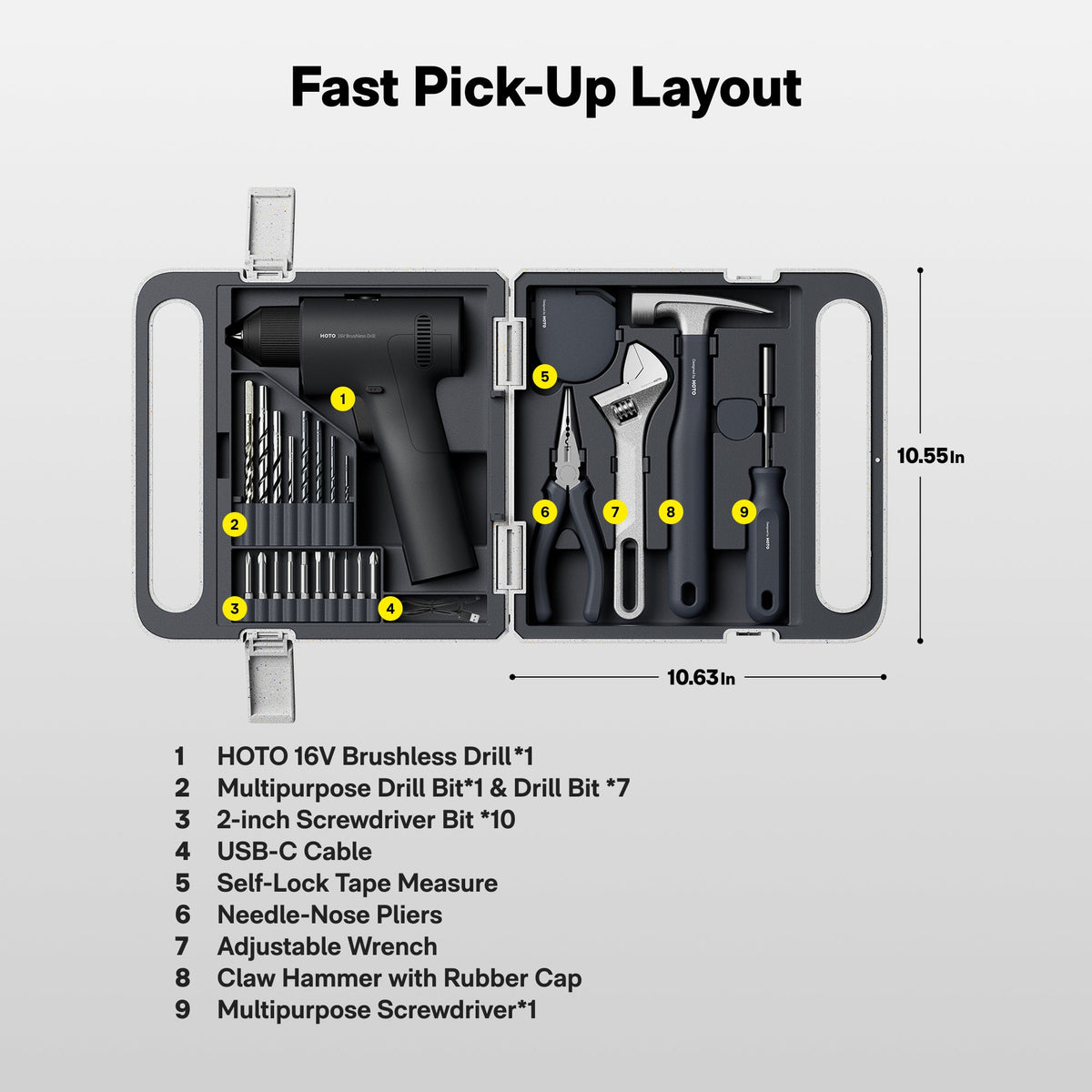 HOTO 16V Brushless Drill Tool Kit | Smart Display & Auto Mode