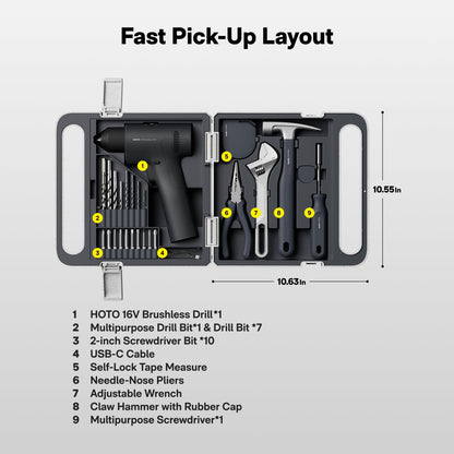 HOTO 16V Brushless Drill Tool Kit | Smart Display & Auto Mode