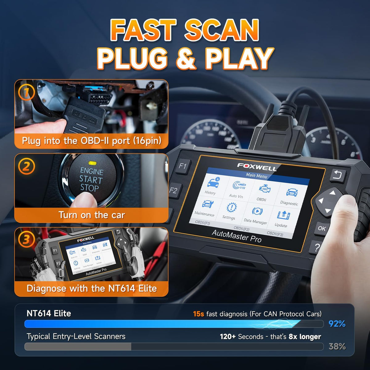 2026  NT614 Elite OBD2 Scanner, 4 Systems, 5 Resets Code Reader