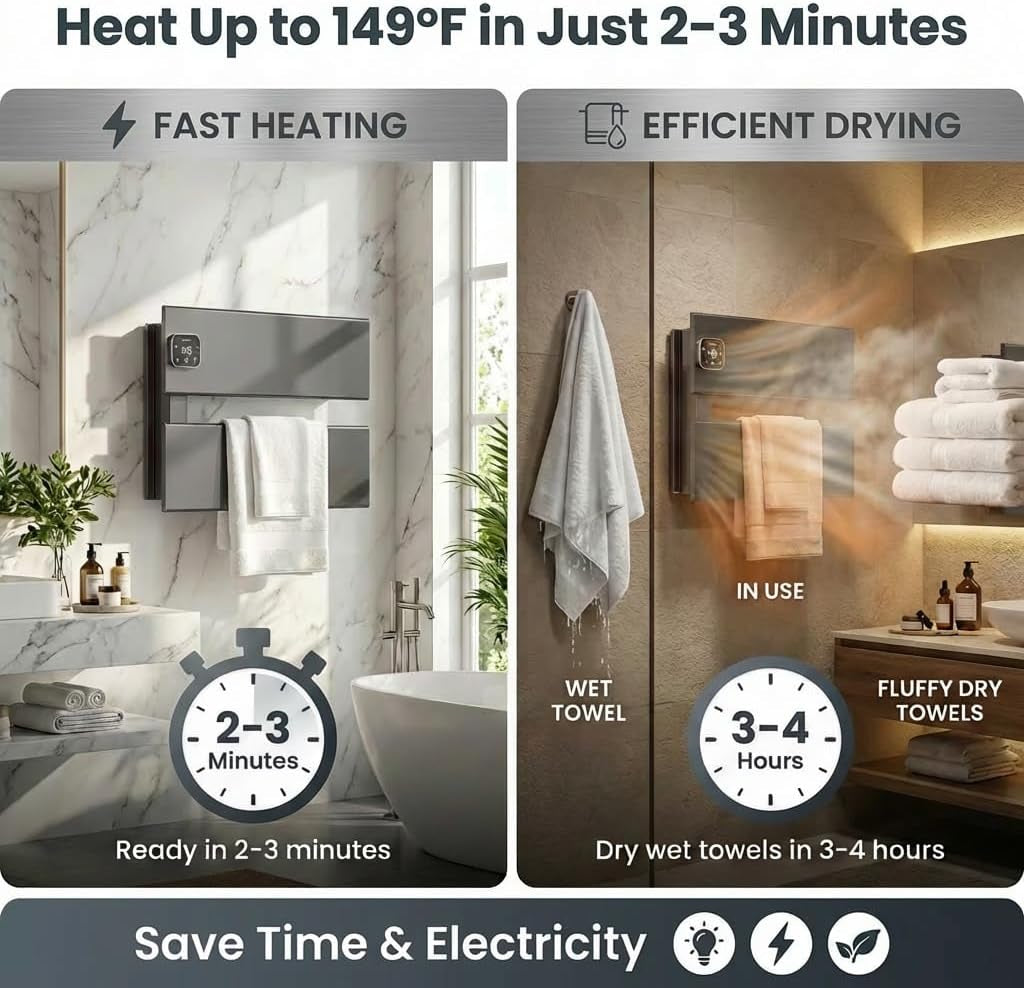 Electric Towel Warmer, Wall Mounted Heated Towel Rack for Bathroom