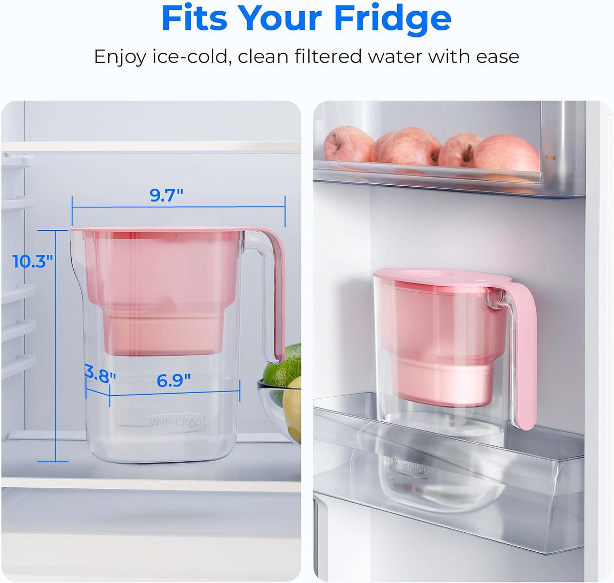 PT-05P Water Filter Pitcher, 7-Cup Capacity, NSF Certified, Pink