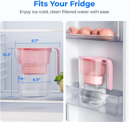 PT-05P Water Filter Pitcher, 7-Cup Capacity, NSF Certified, Pink
