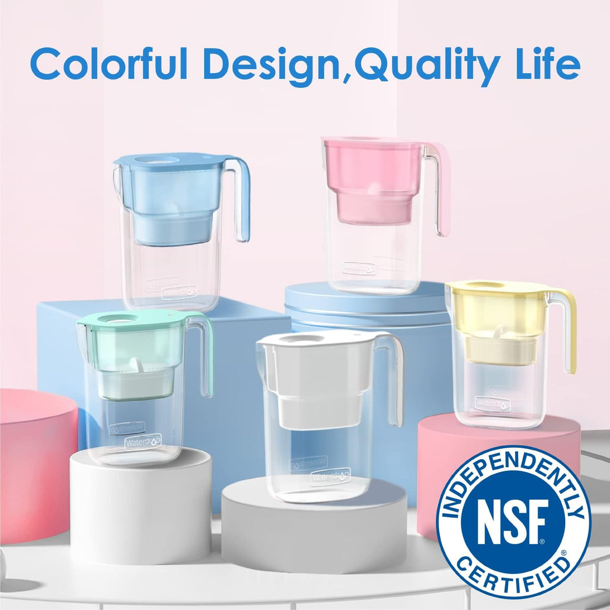 PT-05P Water Filter Pitcher, 7-Cup Capacity, NSF Certified, Pink