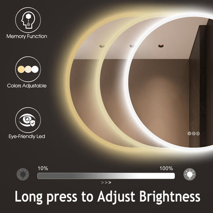 S·BAGNO 30’’ round Led Bathroom Mirror with Lights, Wall-Mounted Vanity Mirror, 3000K/4000K/6500K, inside Bluetooth Speaker Anti-Fog Dimmable Smart Mirror