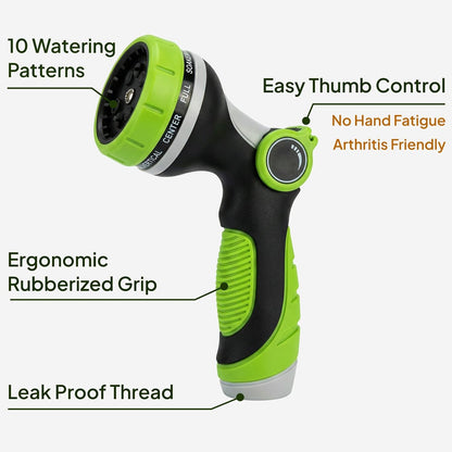 Garden Hose Nozzle Heavy Duty - 10 Patterns Water Hose Sprayer Nozzle