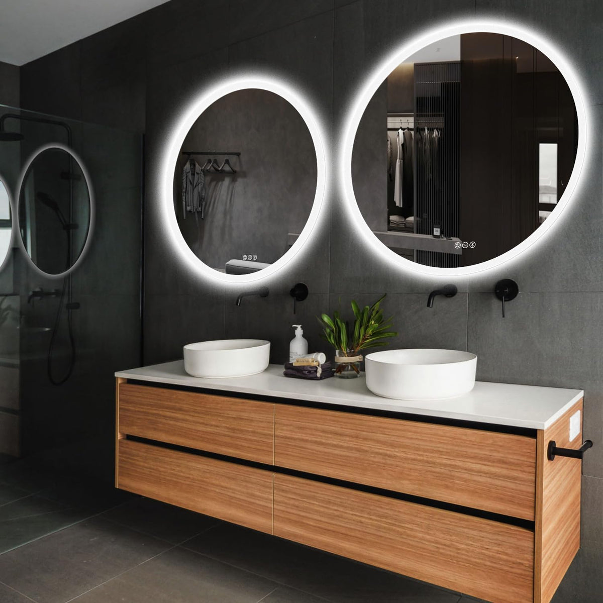 S·BAGNO 30’’ round Led Bathroom Mirror with Lights, Wall-Mounted Vanity Mirror, 3000K/4000K/6500K, inside Bluetooth Speaker Anti-Fog Dimmable Smart Mirror