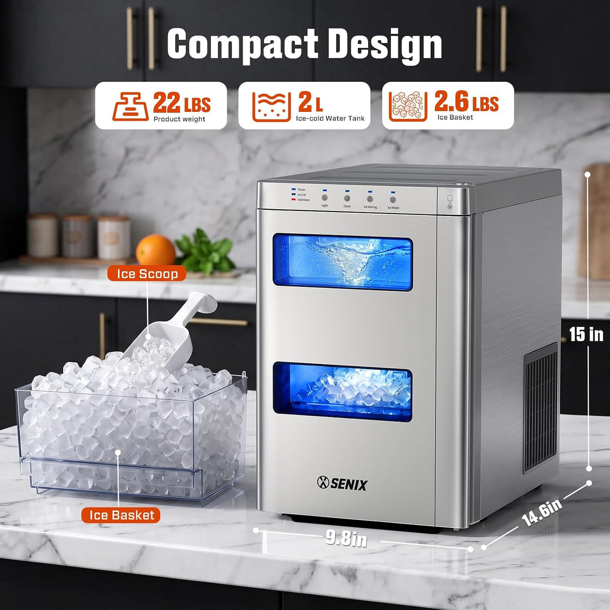 Nugget Ice Maker Countertop, 2 in 1 Portable Soft Pellet Ice Machine