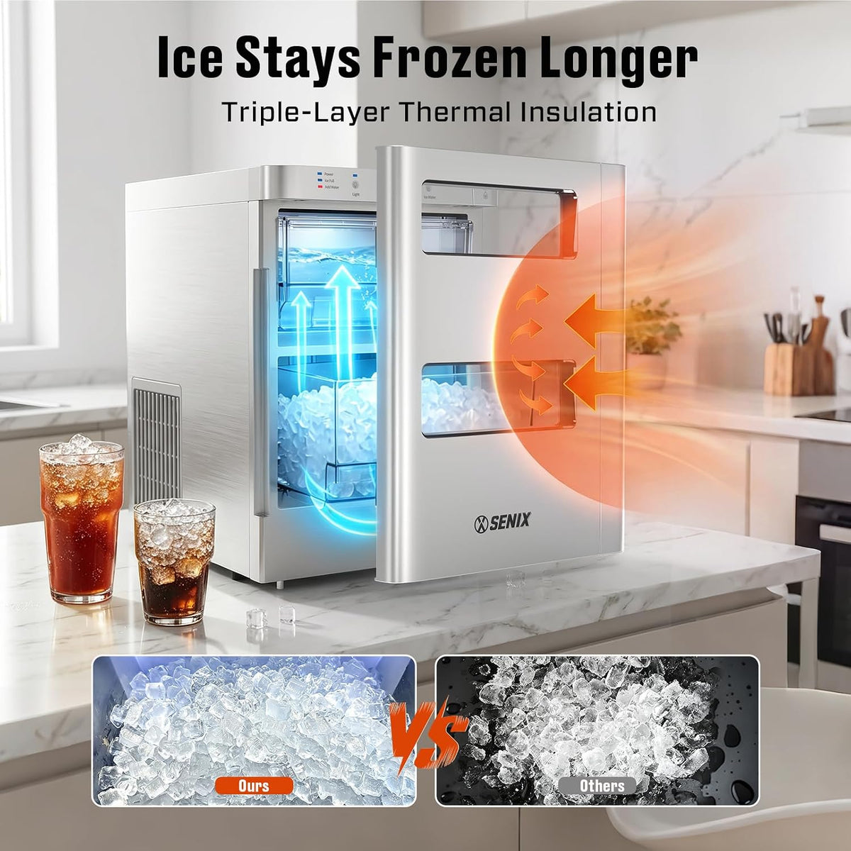 Nugget Ice Maker Countertop, 2 in 1 Portable Soft Pellet Ice Machine