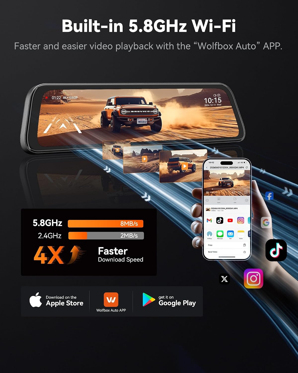 G840S 12" 4K Mirror Dash Cam Backup Camera with 32GB Card and GPS
