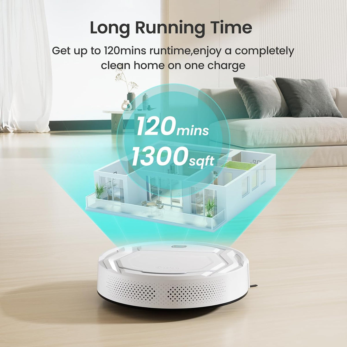 Robot Vacuum Cleaner, Strong Suction, 120 Mins Runtime, Slim, Low Noise, Automatic Self-Charging, Wi-Fi/App/Alexa Control, Ideal for Pet Hair Hard Floor and Daily Cleaning, M210