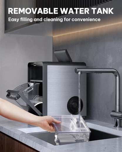 Nugget Ice Maker Countertop - 44Lbs/24H Crushed/Pebble Ice Machine, Front Pull-Out Water Tank & Removable Basket, Stainless Steel Finish for Home Kitchen