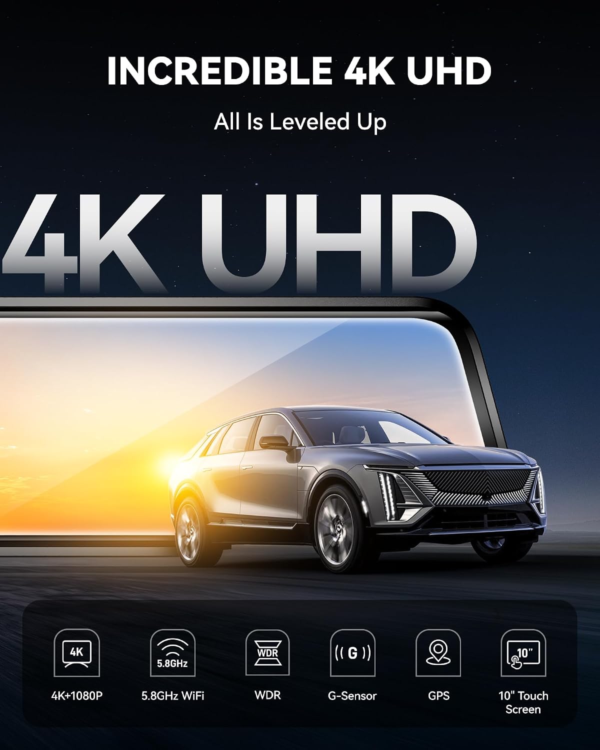 G930 10'' 4K Rear View Mirror Camera with 64GB Card,5.8Ghz Wifi