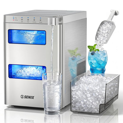 Nugget Ice Maker Countertop, 2 in 1 Portable Soft Pellet Ice Machine