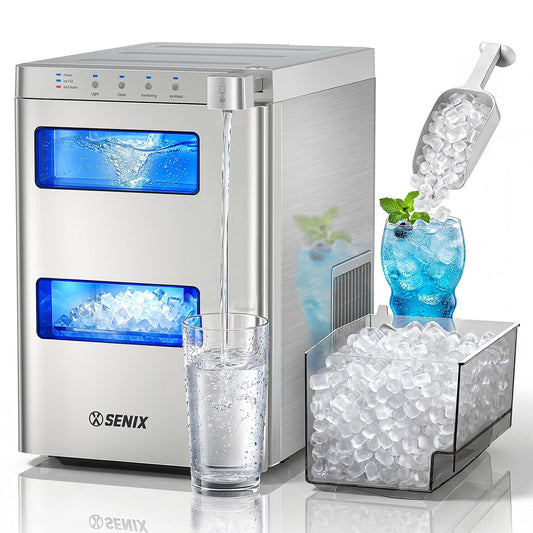 Nugget Ice Maker Countertop, 2 in 1 Portable Soft Pellet Ice Machine