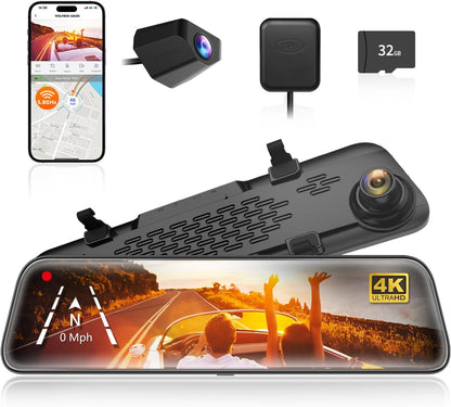 G840S 12" 4K Mirror Dash Cam Backup Camera with 32GB Card and GPS