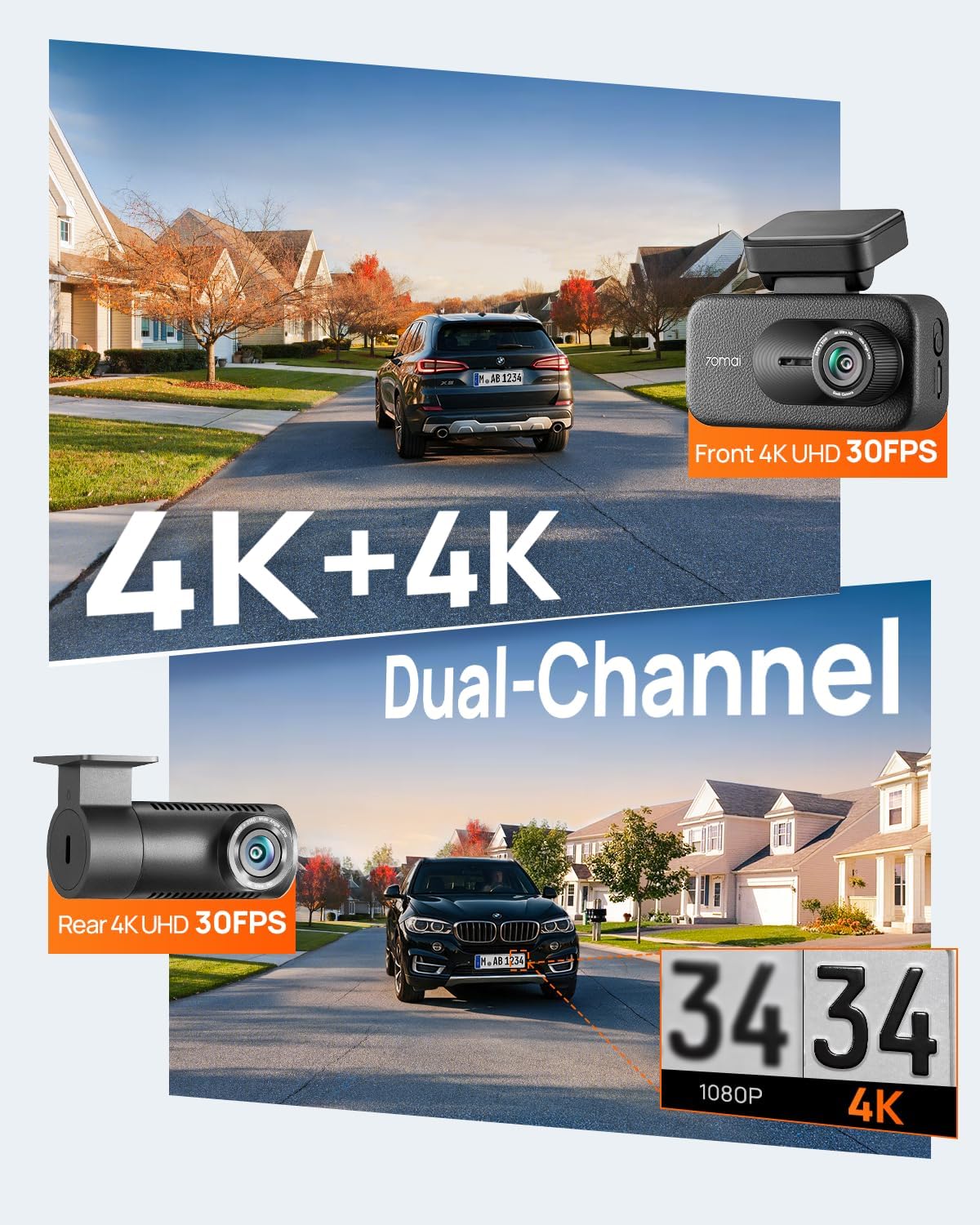 A900 4K+4K Dash Cam Front and Rear, 4G Remote View Dash Camera for Cars, App Control, Night Vision, Parking Mode,Includes 64GB Card,Wifi & GPS