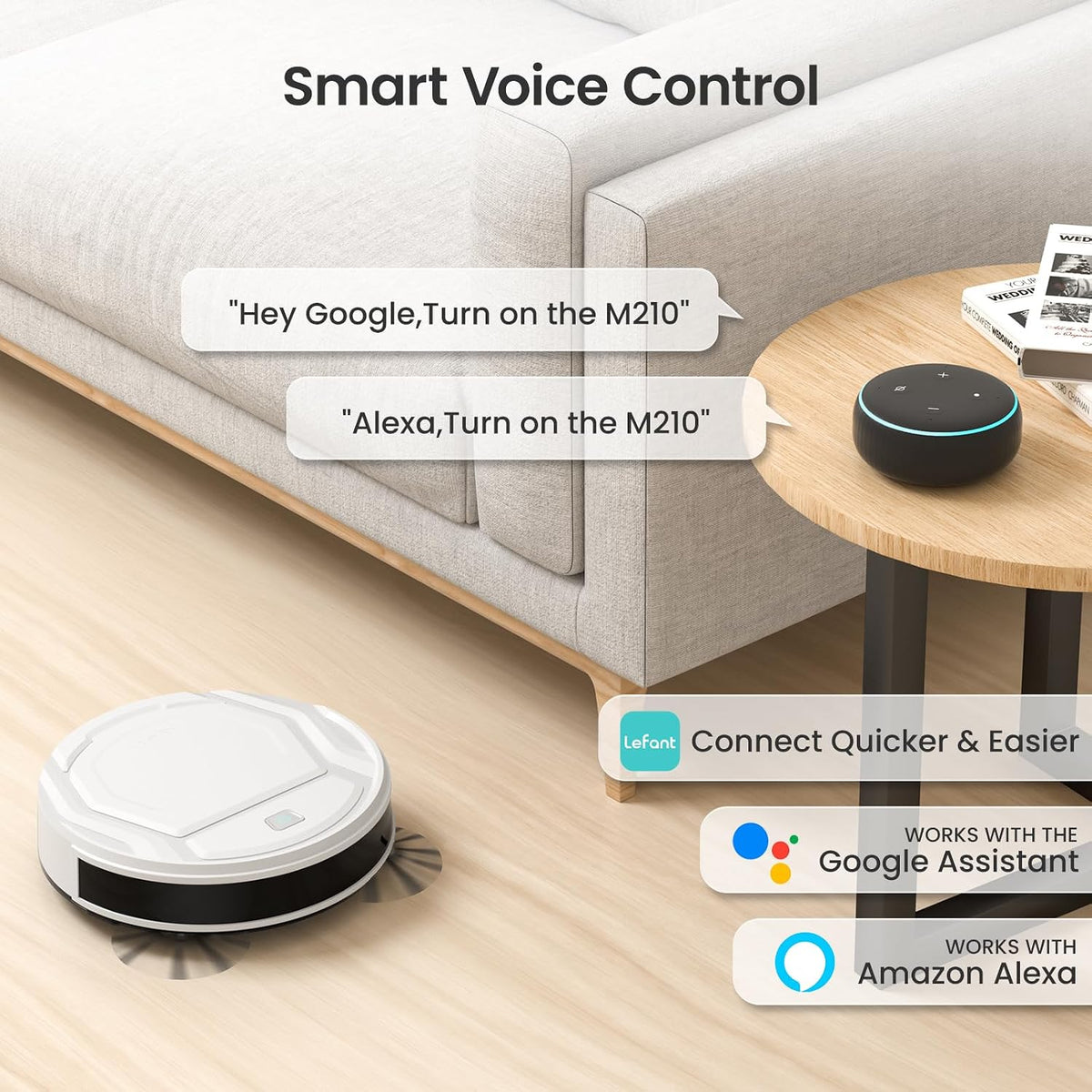 Robot Vacuum Cleaner, Strong Suction, 120 Mins Runtime, Slim, Low Noise, Automatic Self-Charging, Wi-Fi/App/Alexa Control, Ideal for Pet Hair Hard Floor and Daily Cleaning, M210