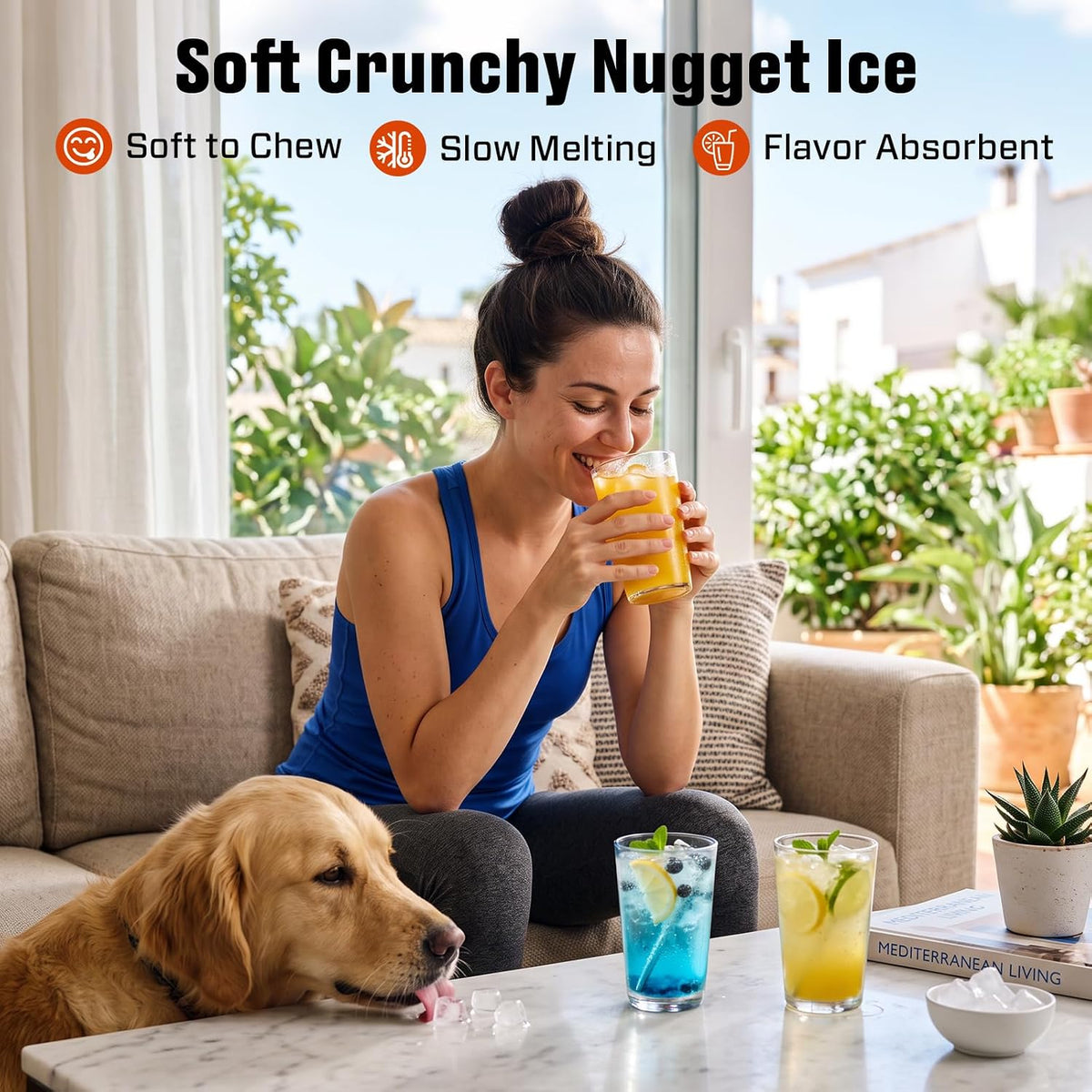 Nugget Ice Maker Countertop, 2 in 1 Portable Soft Pellet Ice Machine