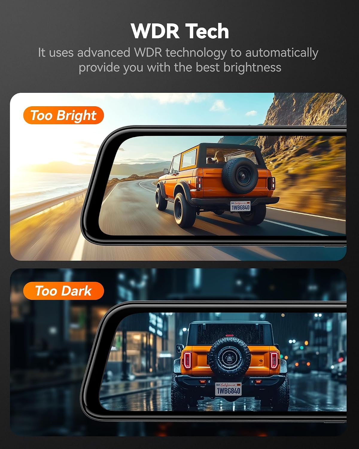 G840S 12" 4K Mirror Dash Cam Backup Camera with 32GB Card and GPS