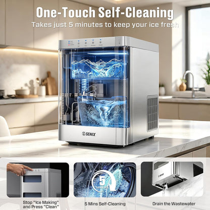 Nugget Ice Maker Countertop, 2 in 1 Portable Soft Pellet Ice Machine