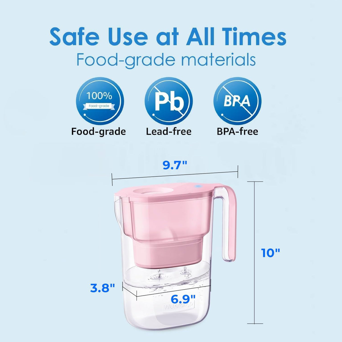 PT-05P Water Filter Pitcher, 7-Cup Capacity, NSF Certified, Pink