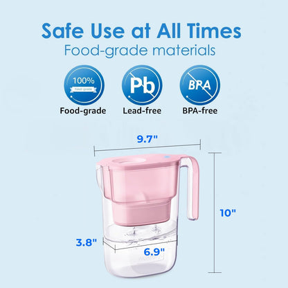 PT-05P Water Filter Pitcher, 7-Cup Capacity, NSF Certified, Pink
