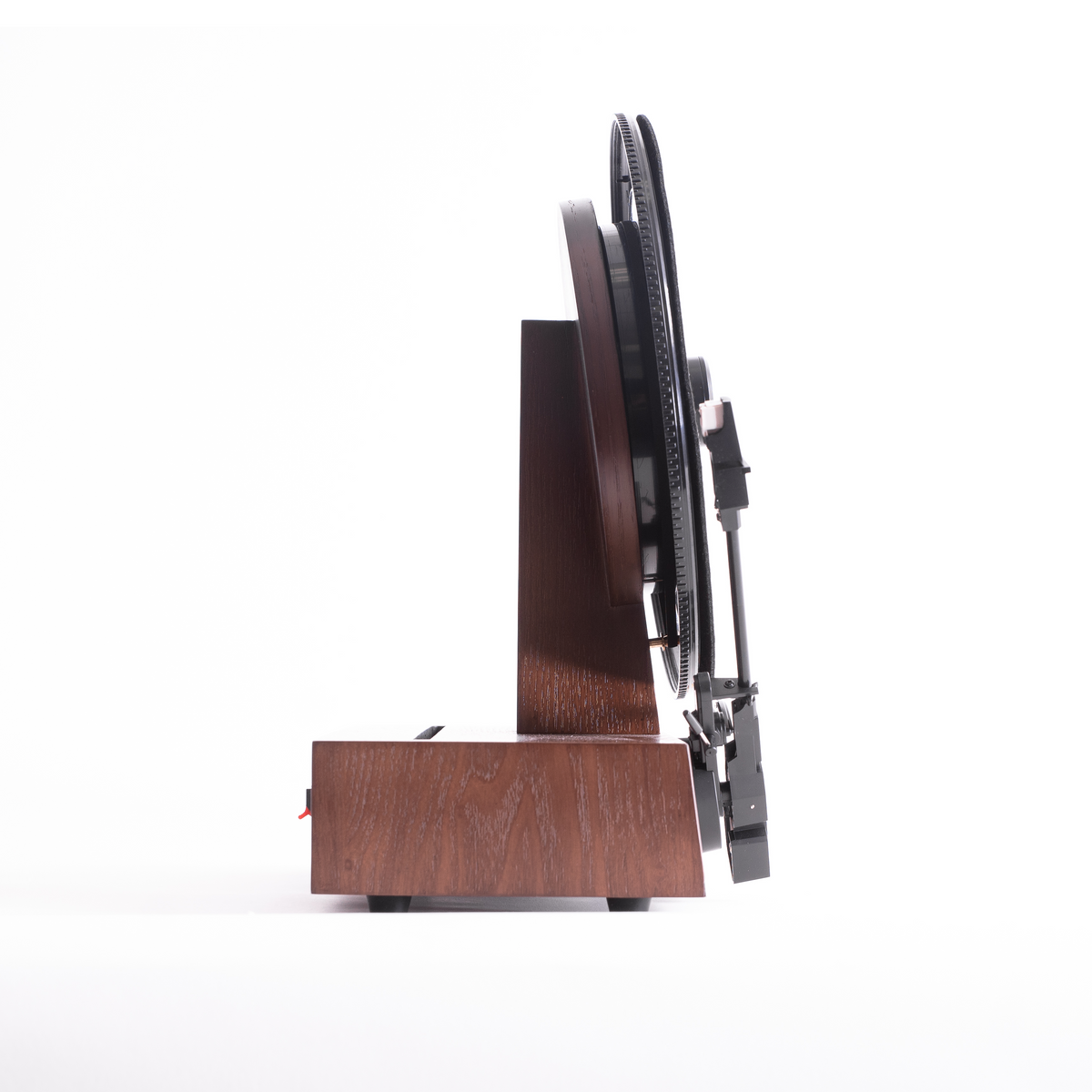 Side view of Fuse Audio GLD vertical record player