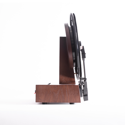 Side view of Fuse Audio GLD vertical record player