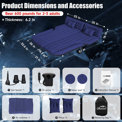 DikaSun Universal SUV Air Mattress – Upgraded Flocking, Extra-Thick Oxford Surface, with Electric Pump & 3M Charging Cable (Navy)