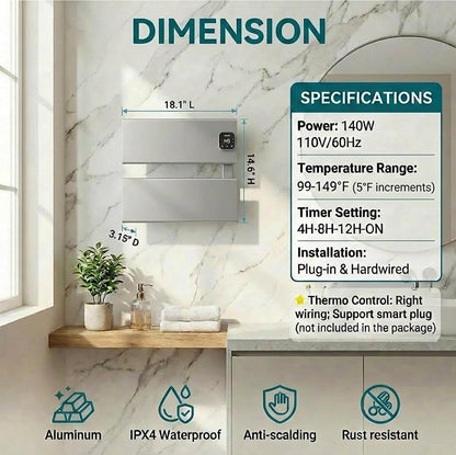 Electric Towel Warmer, Wall Mounted Heated Towel Rack for Bathroom