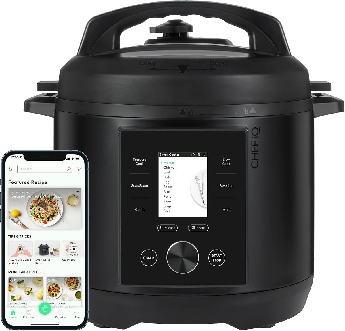 CHEF Iq Smart Pressure Cooker with Wifi and Built-In Scale - Easy-To-Use 10-In-1 Multicooker with 500+ Guided Recipes - Rice Cooker, Slow Cooker, Instant Meals for Foodies - 6 Quart - Family Size