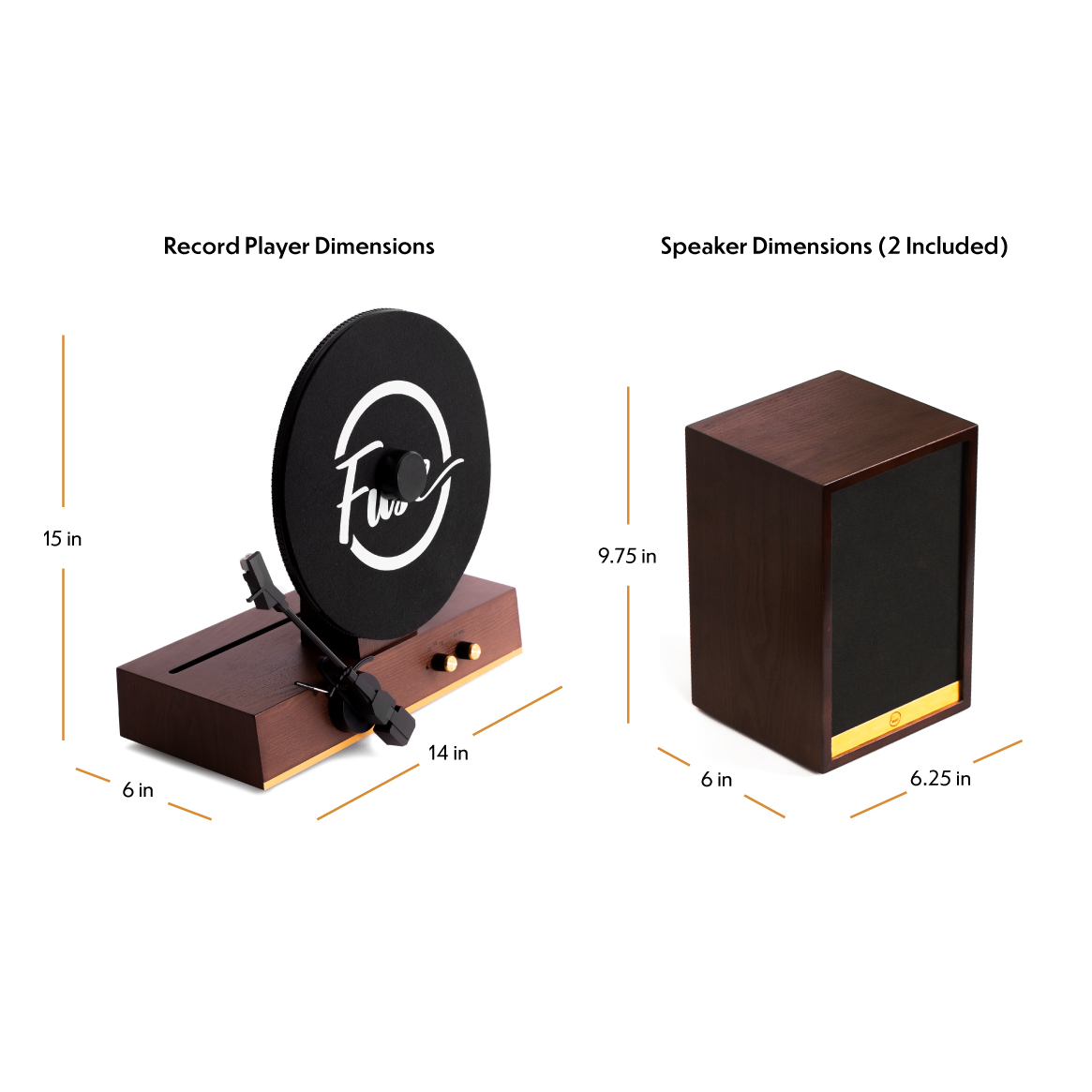 Fuse Audio GLD record player and speaker dimensions