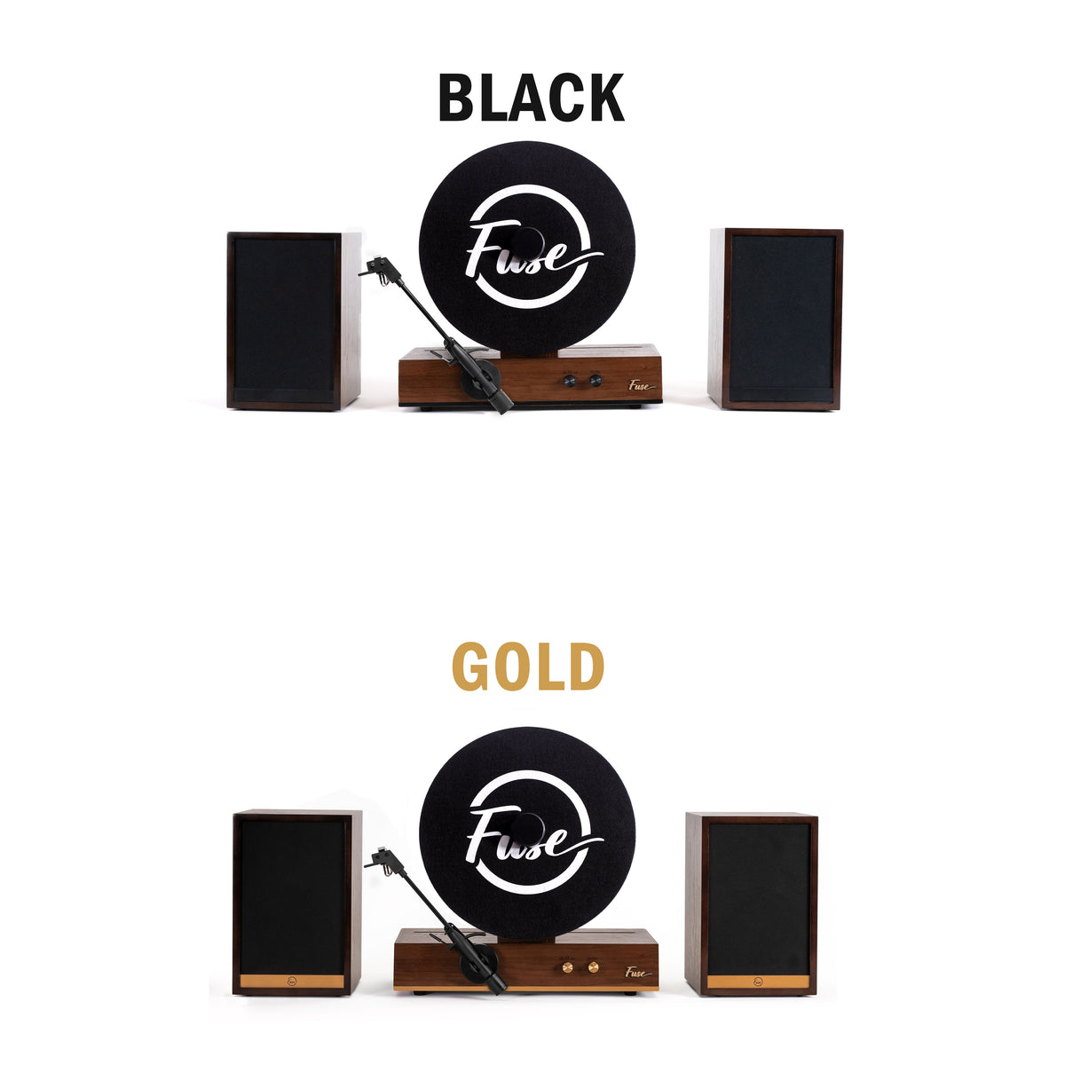 Fuse Audio GLD record player in gold and black color options